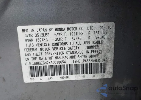 2010 Honda Fit z USA, uszkodzony, nr VIN JHMGE8H2XAC018654